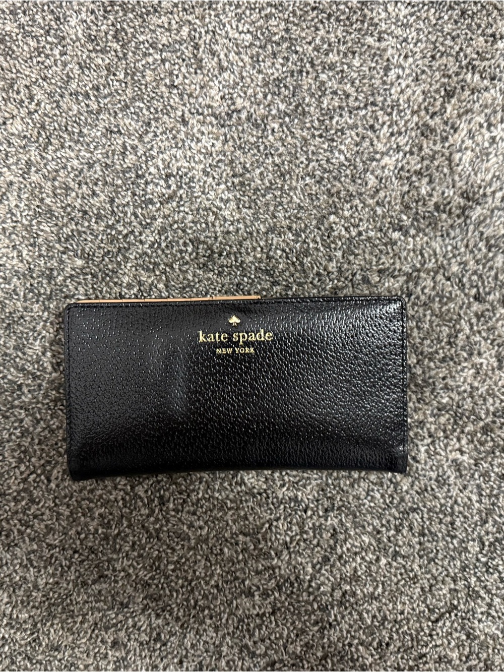 kate spade black leather wallet with gold logo